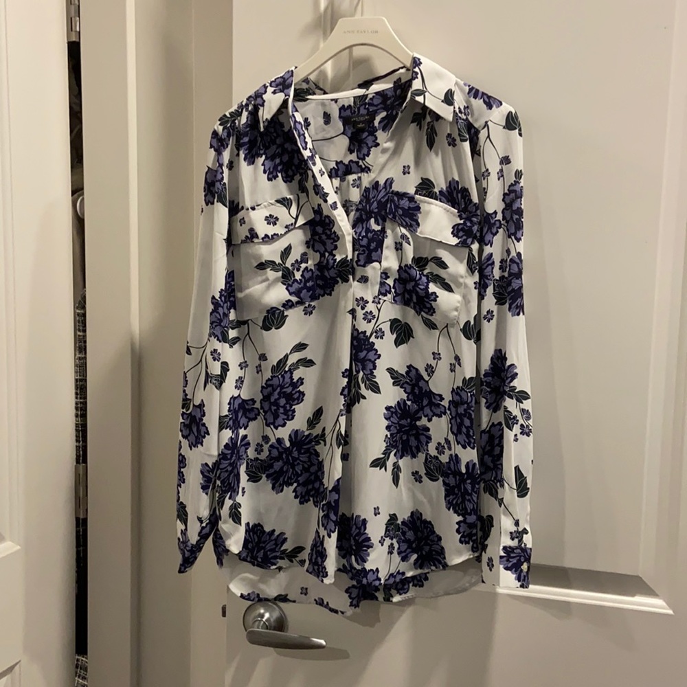 White blue floral shirt